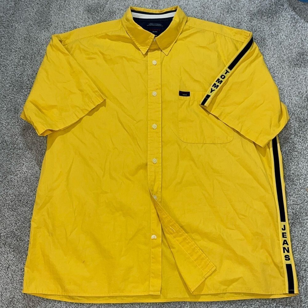 Tommy Hilfiger Jeans Short Sleeve Button Down Shirt - Gold Mens X-Large XL Retro
